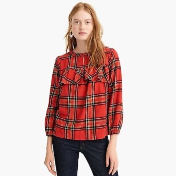 J. Crew Holiday Plaid Ruffle Top in Festival Red Small - Picture 2 of 13